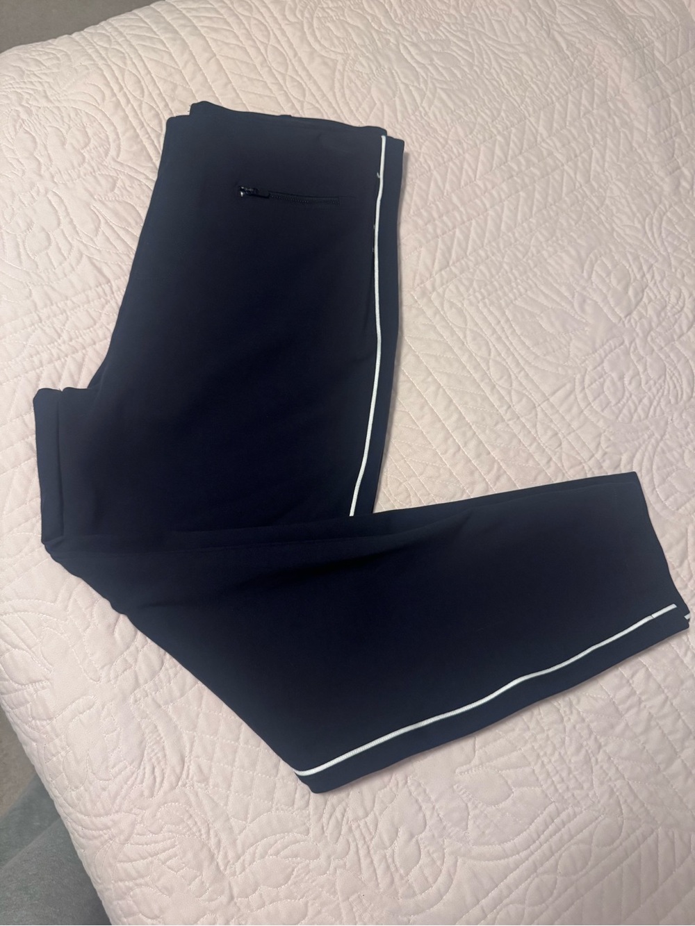 SPANX Women’s Black Leggings with White Side Piping